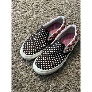 Girls Mickey Mouse Checkerboard Vans Shoes Sneakers Red & Black Size 5 Good Cond